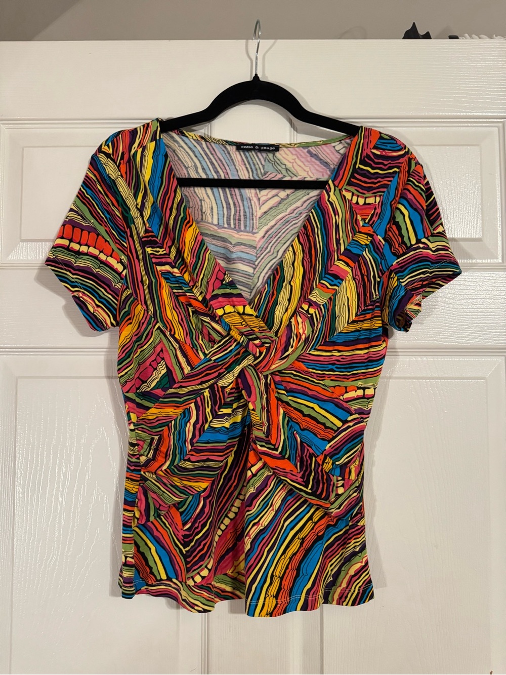 Cable & Gauge Multicolor Twist-Front Short Sleeve Top